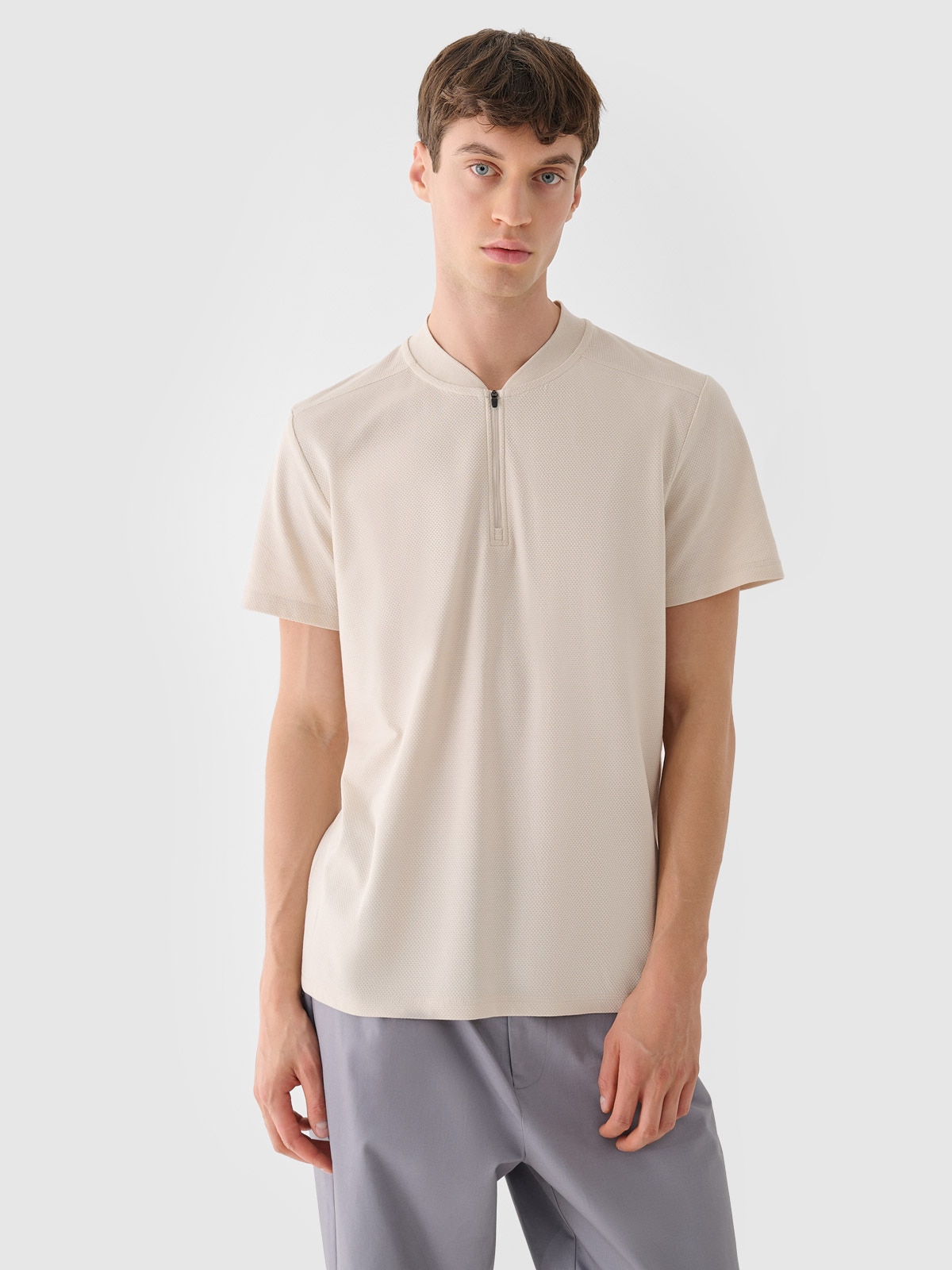 4F Koszulka polo męska - beżowa XL