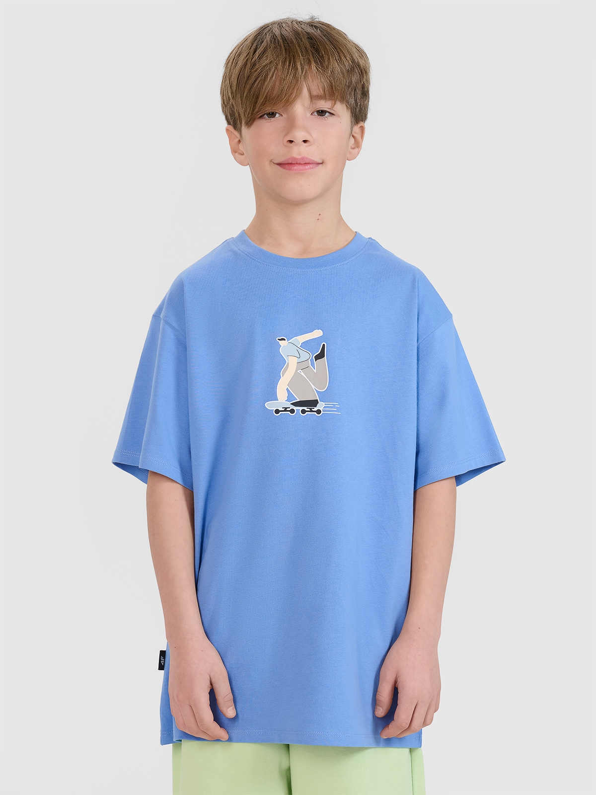 4F T-shirt oversize z nadrukiem chłopięcy - niebieski 158 (12-13 lat)