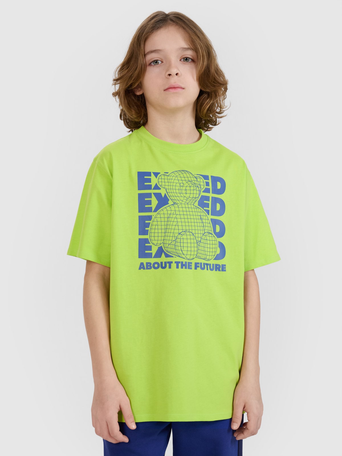 4F T-shirt oversize z nadrukiem chłopięcy - zielony 164 (13-14 lat)