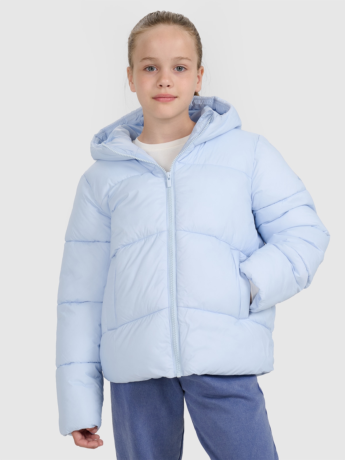4F Kurtka puchowa z wypełnieniem syntetycznym dziewczęca - niebieska 164 (13-14 lat)