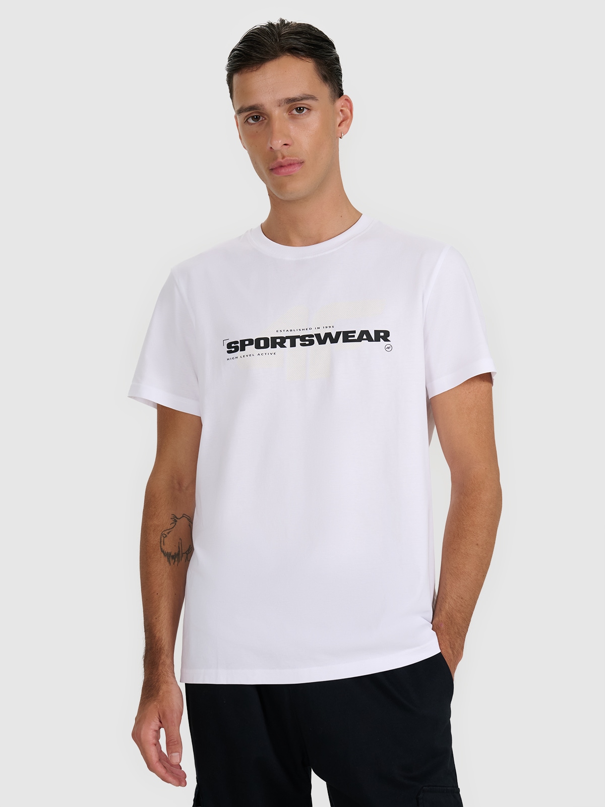 4F T-shirt regular z nadrukiem męski - biały XXL