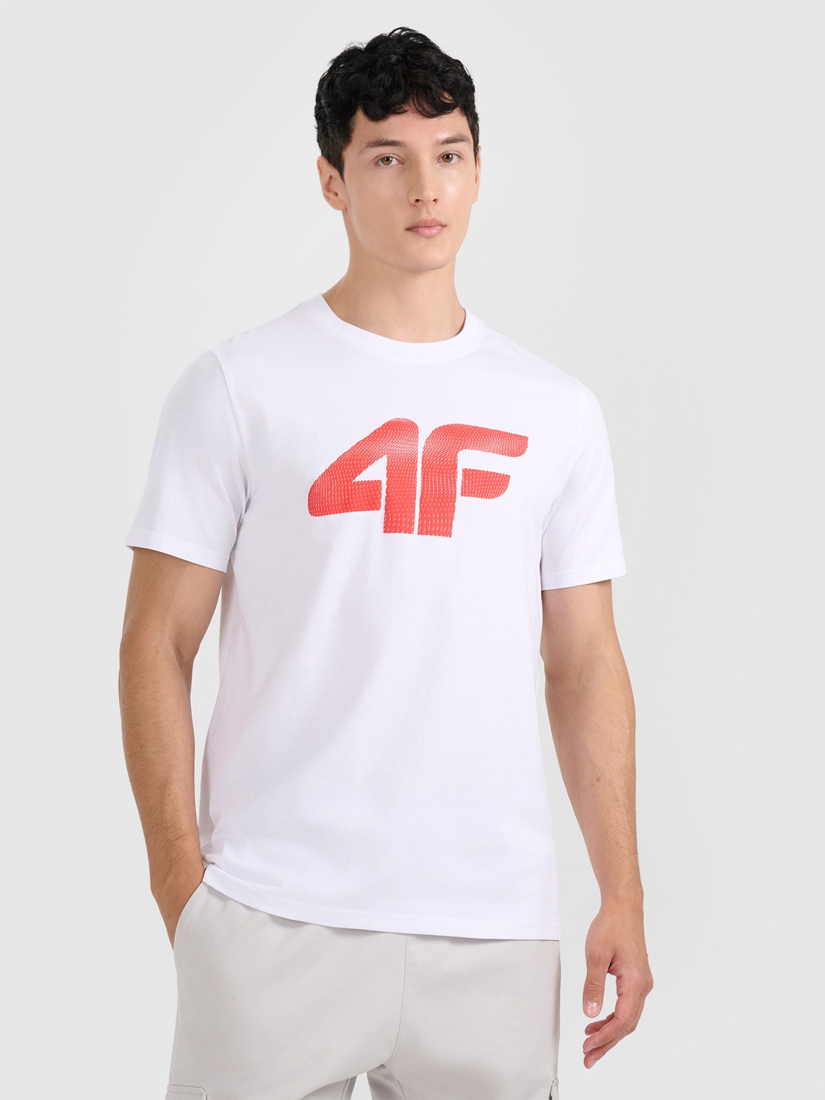 4F T-shirt regular z nadrukiem męski - biały 3XL