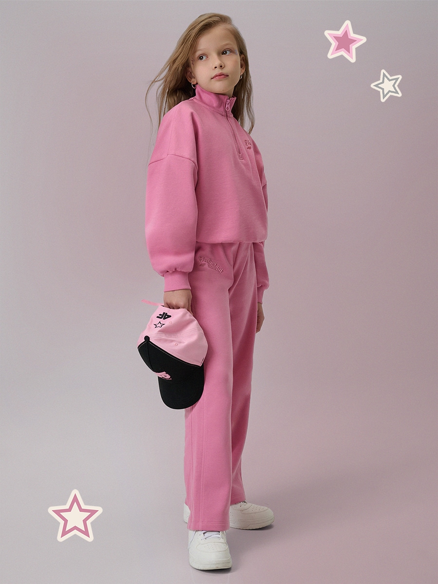 4F Bluza dresowa regular bez kaptura dziewczęca - różowa 140 (9-10 lat)