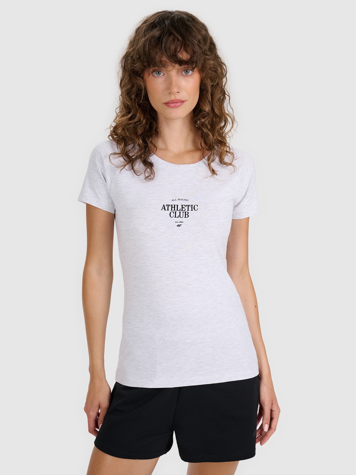 4F T-shirt slim z nadrukiem damski - szary M