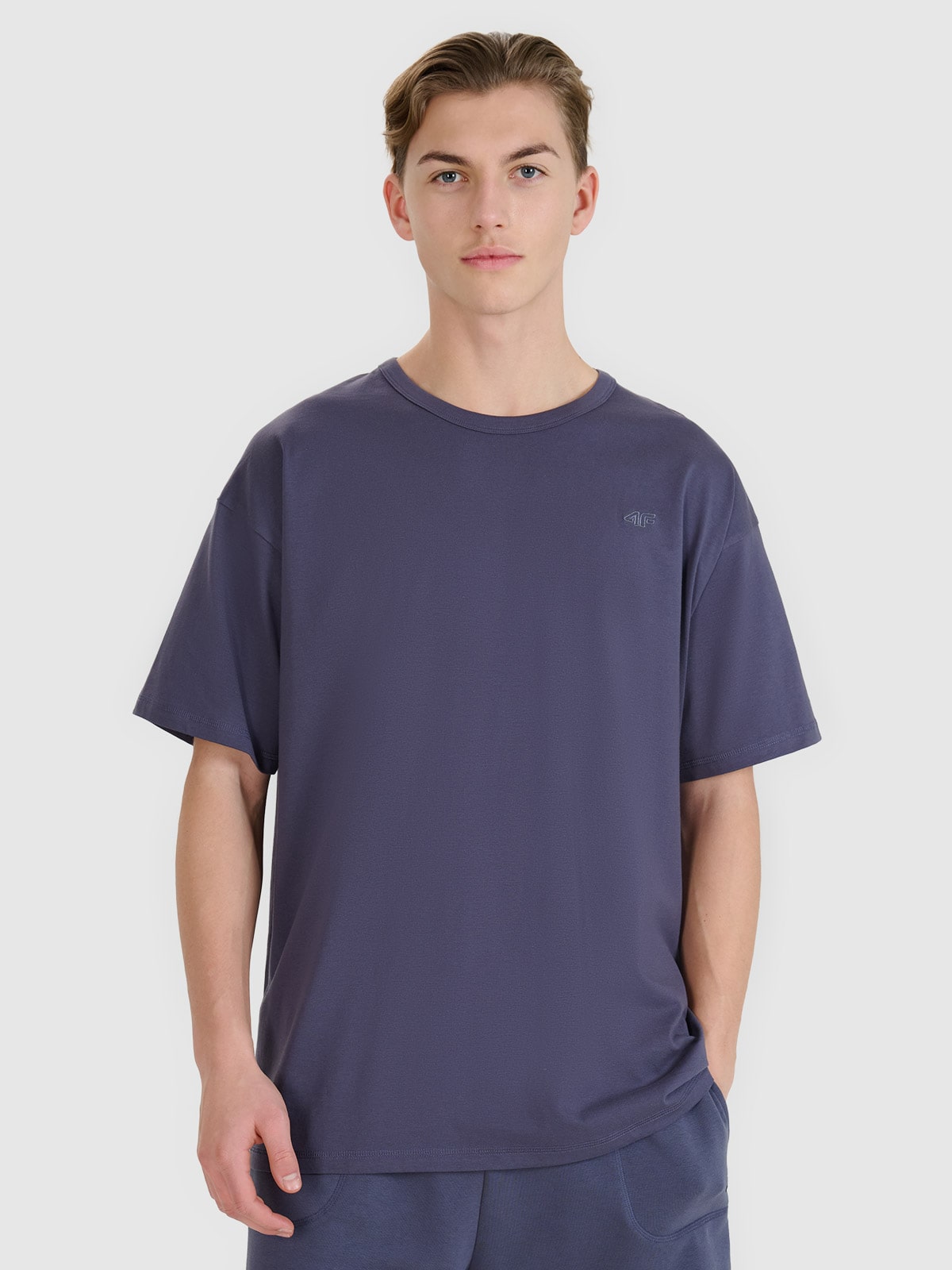 4F T-shirt oversize gładki uniseks - szary XS