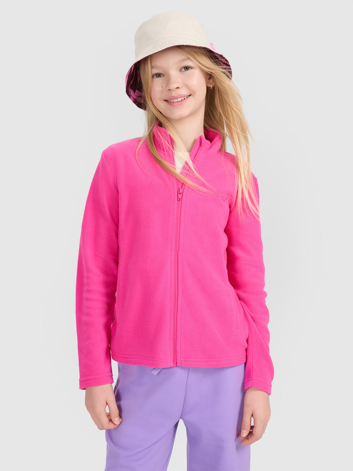 4F Polar slim ze stójką dziewczęcy - różowy 164 (13-14 lat)