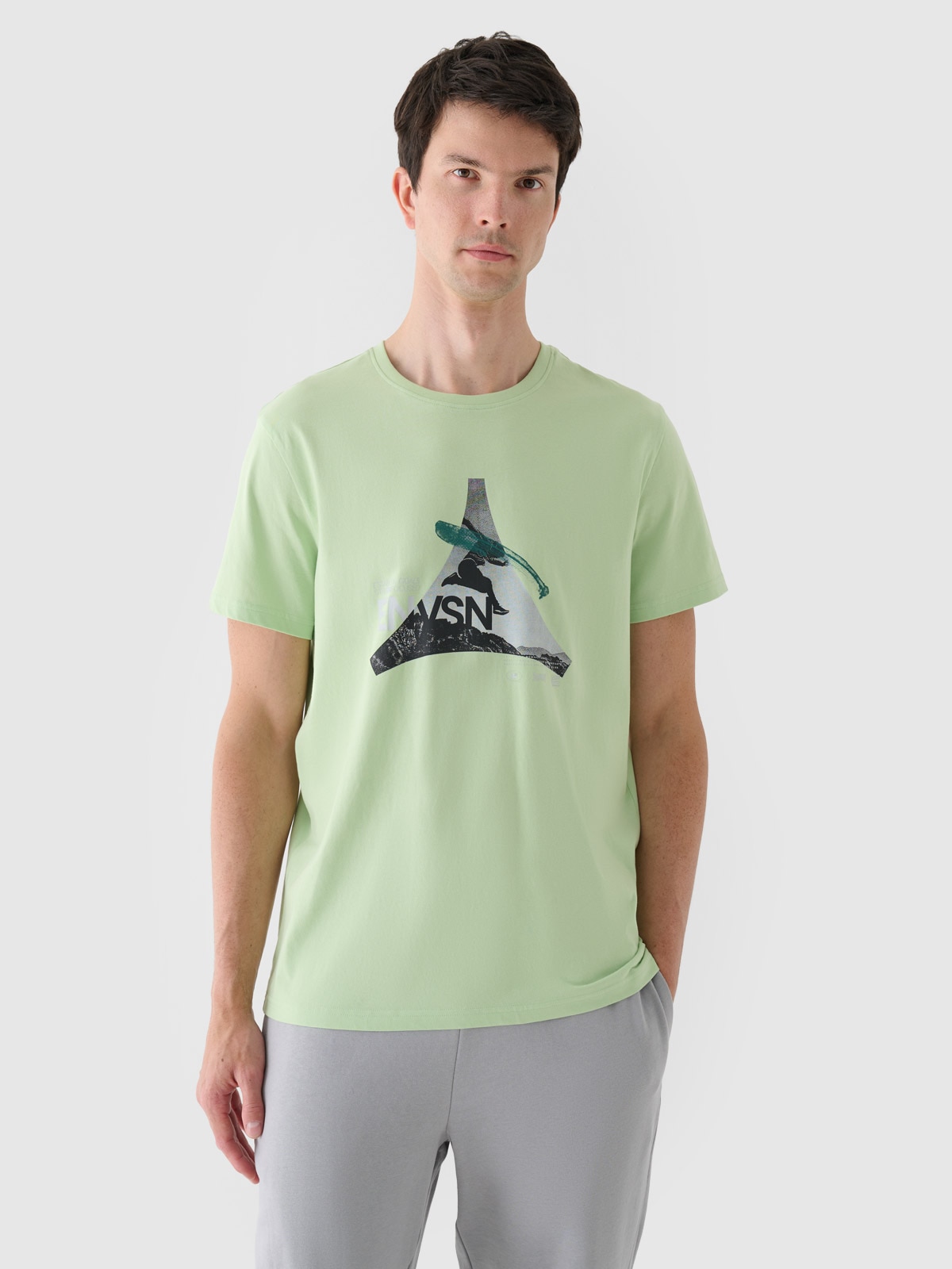 4F T-shirt regular z nadrukiem męski - zielony S