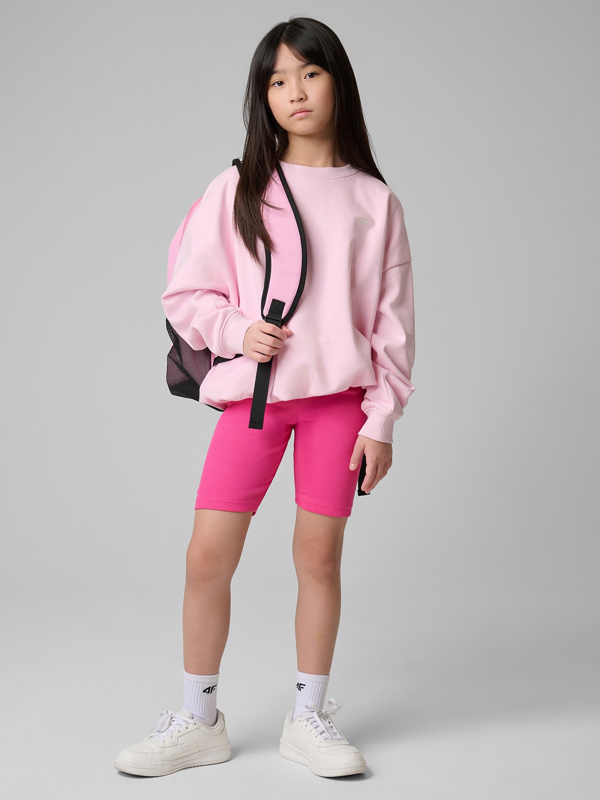 4F Legginsy kolarki prążkowane dziewczęce - różowe 140 (9-10 lat)