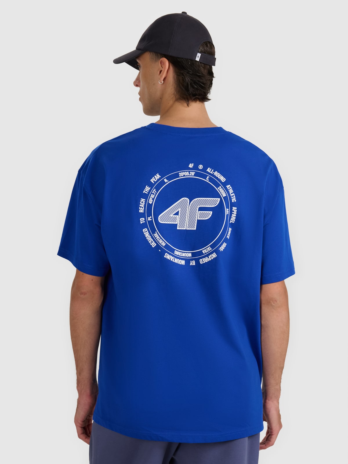 4F T-shirt oversize z nadrukiem męski - niebieski M