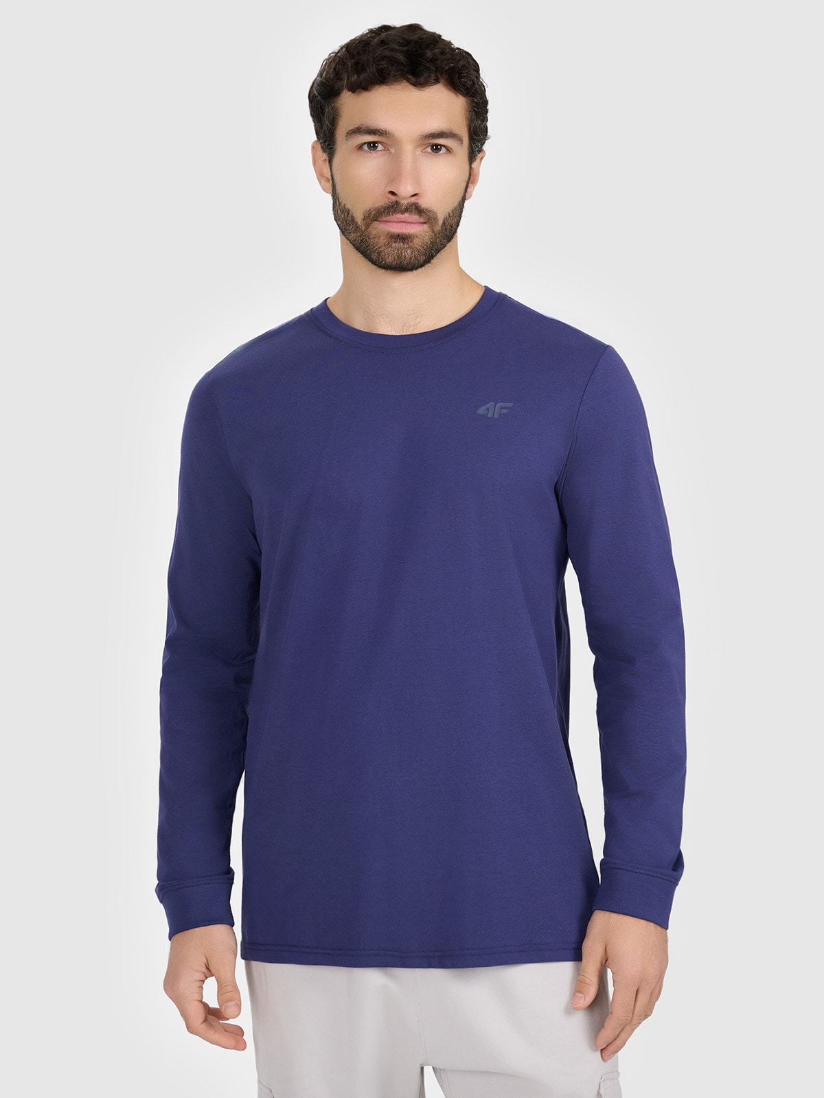 4F Longsleeve regular gładki męski - granatowy S