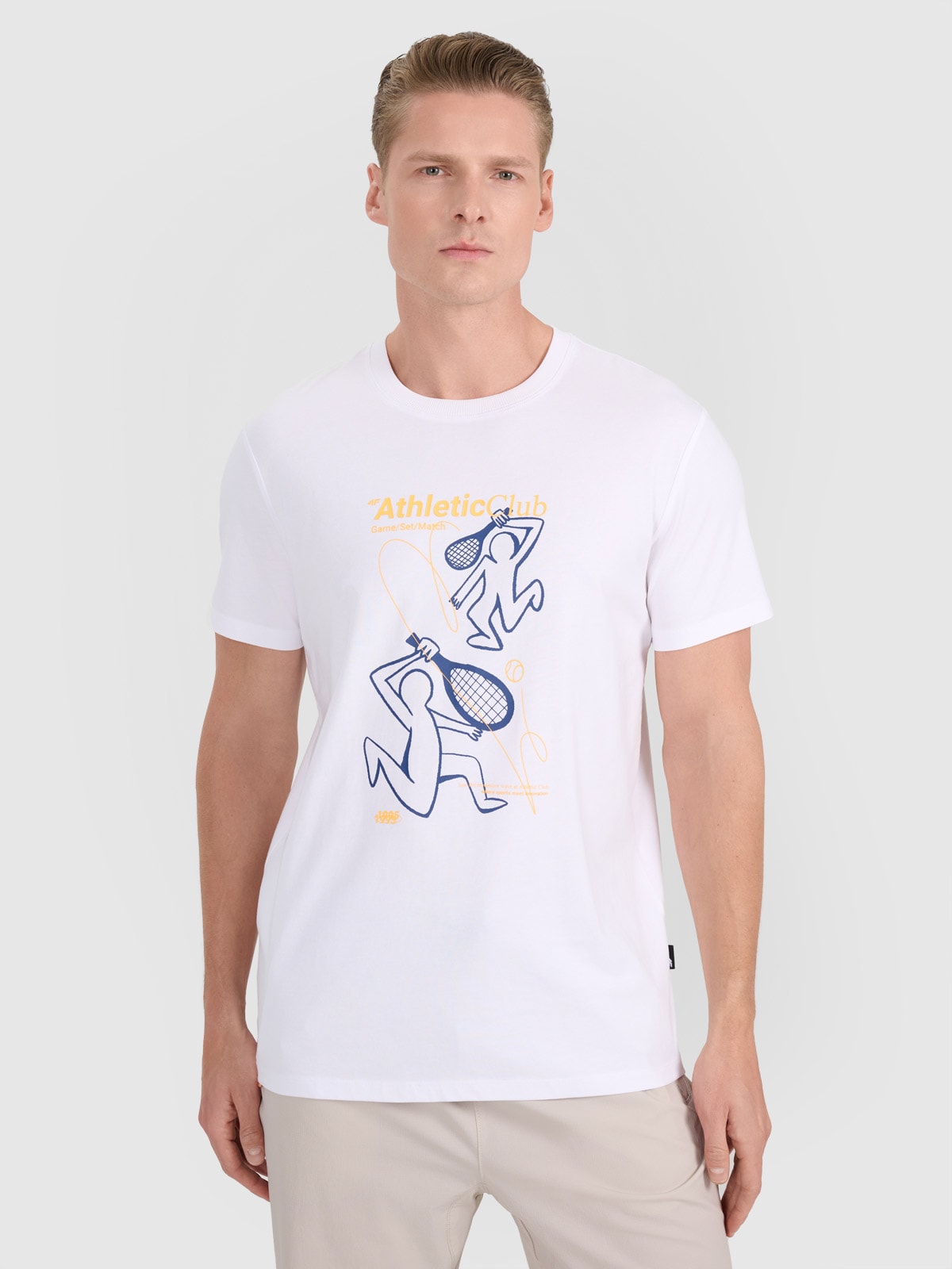 4F T-shirt regular z nadrukiem męski - biały S