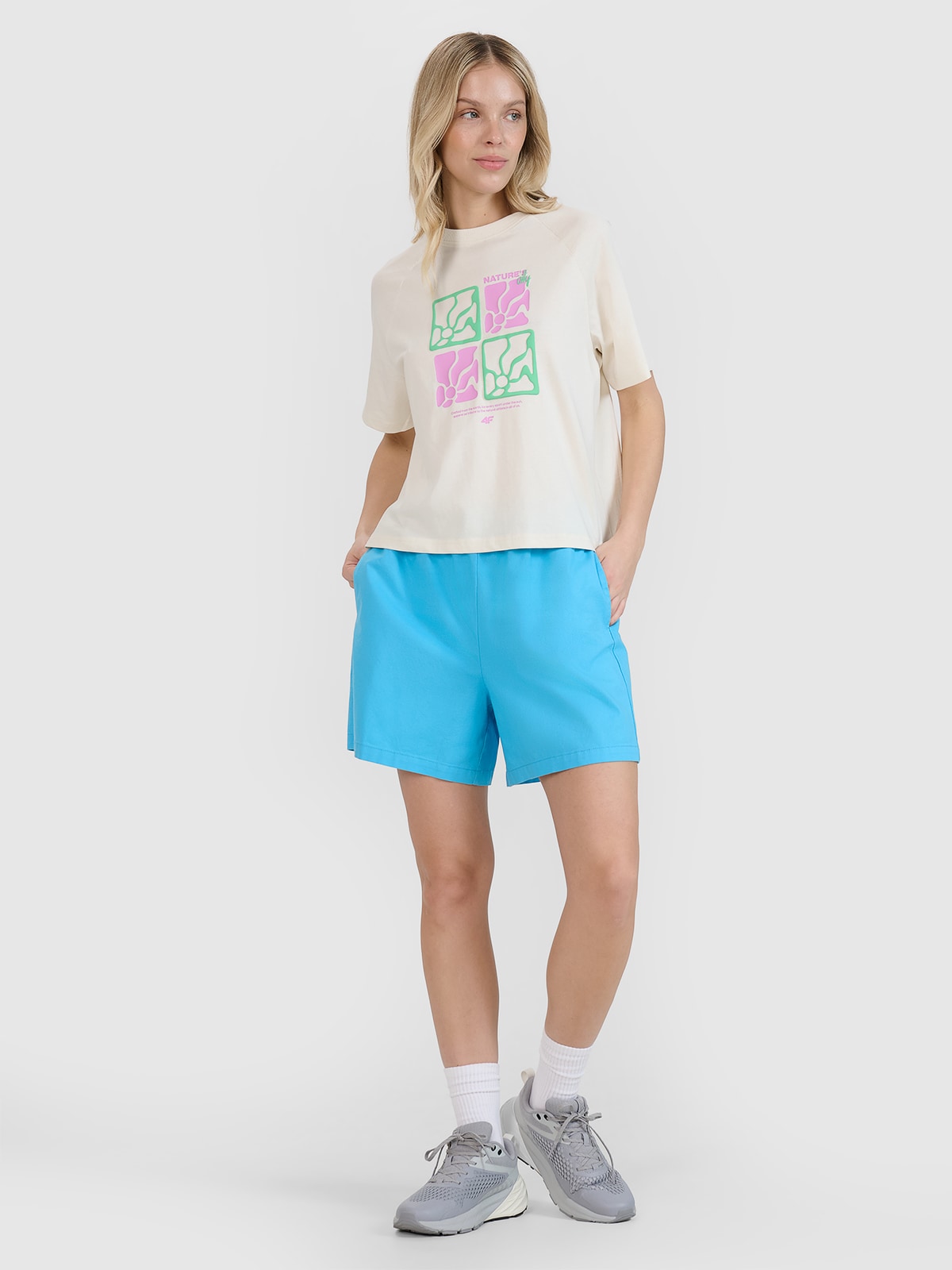 4F Spodenki casual damskie - niebieskie S