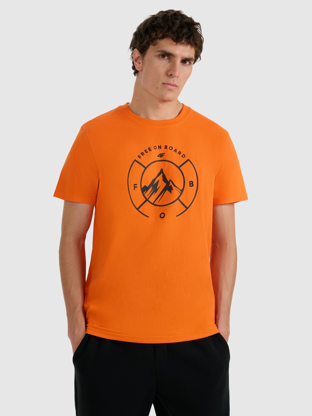 4F T-shirt regular z nadrukiem męski - pomarańczowy M