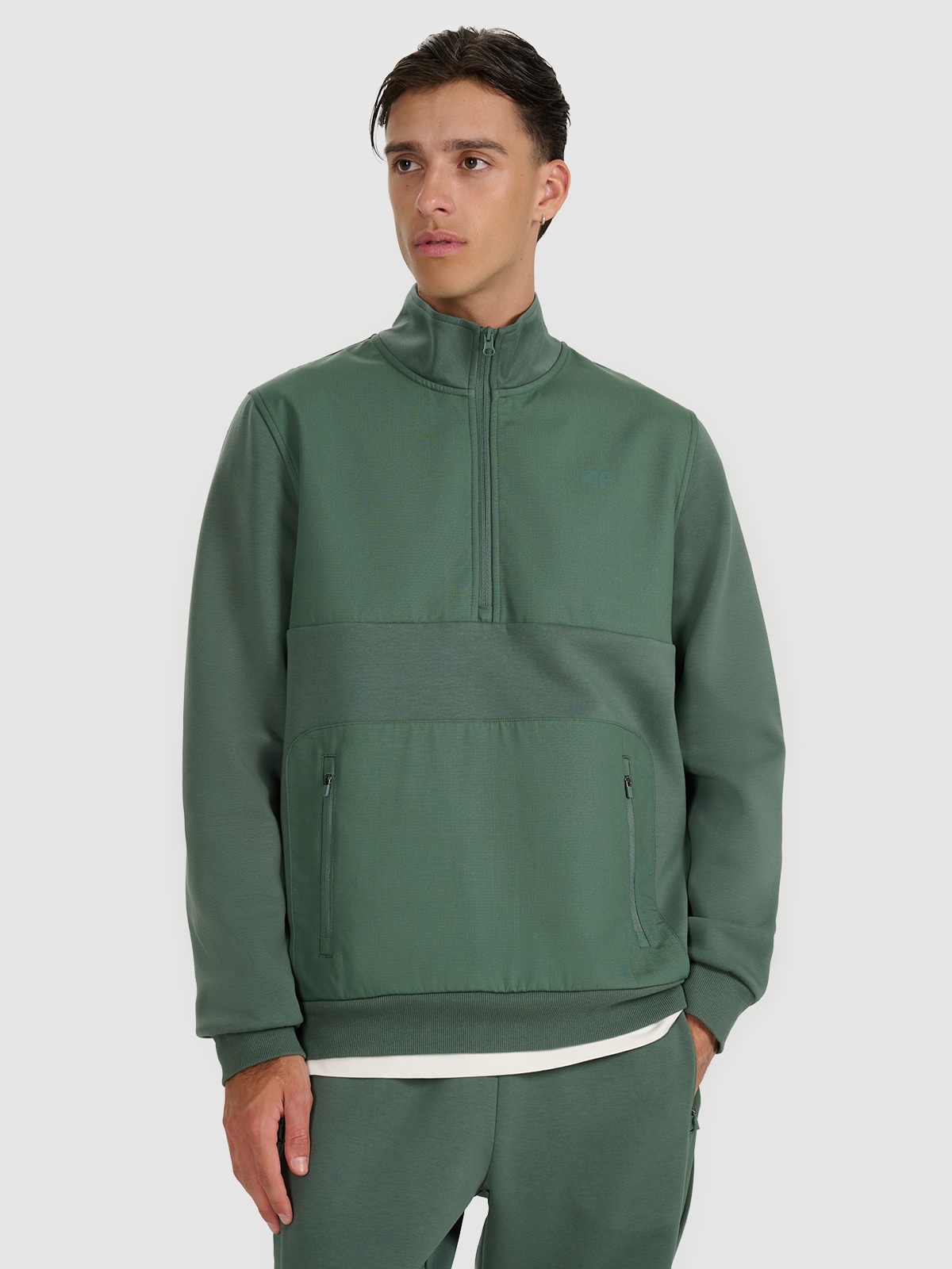 4F Bluza dresowa nierozpinana bez kaptura męska - oliwkowa/khaki XXL