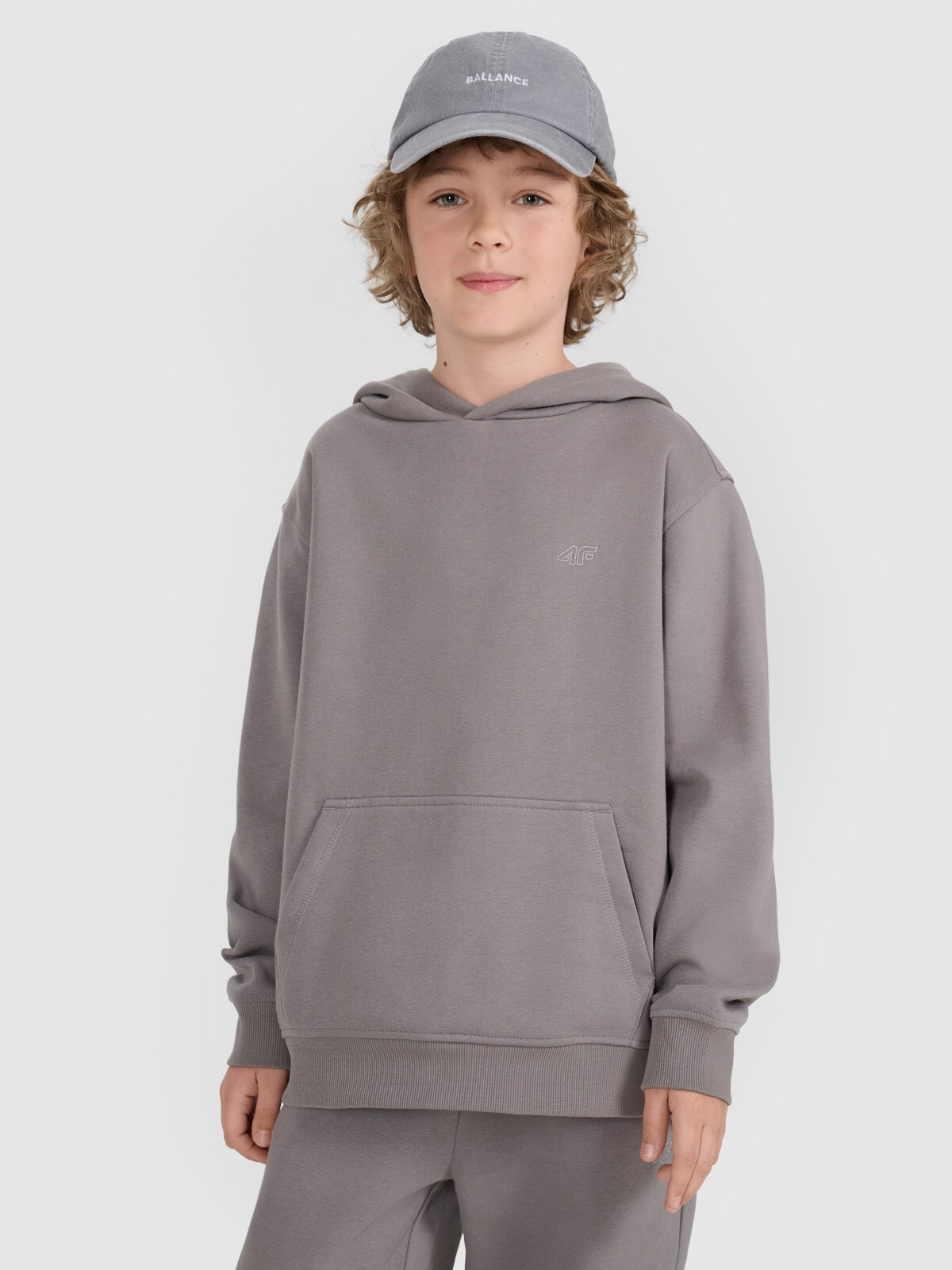 4F Bluza dresowa nierozpinana z kapturem chłopięca - szara 152 (11-12 lat)