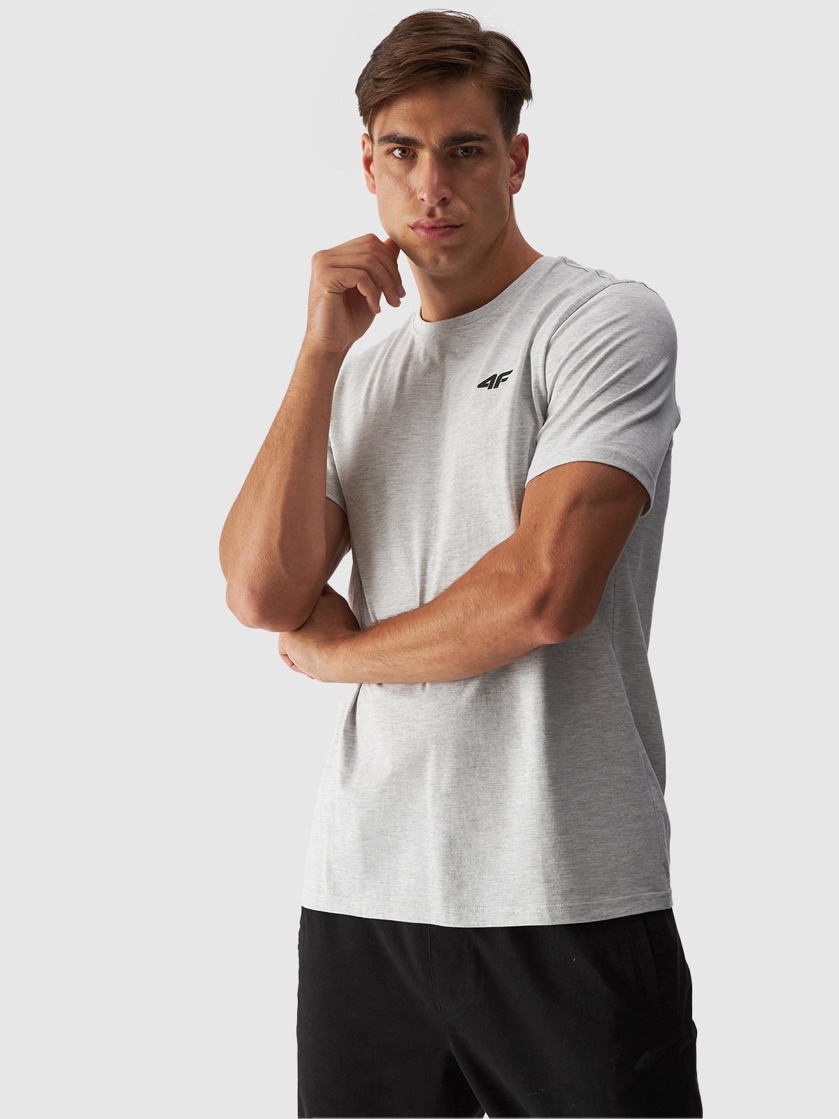 4F T-shirt regular gładki męski - szary S