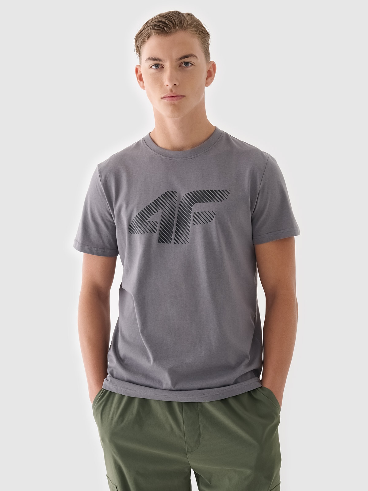 4F T-shirt regular z nadrukiem męski - szary M