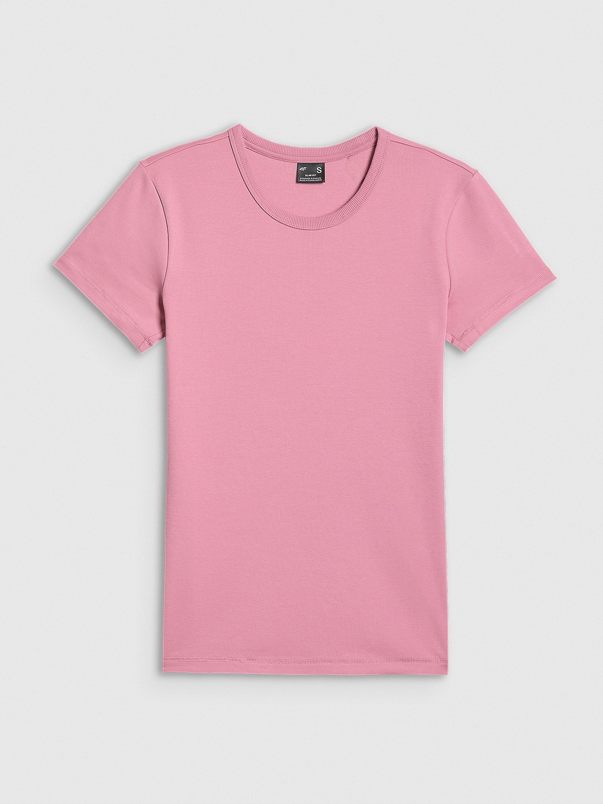 4F T-shirt slim gładki damski - różowy S