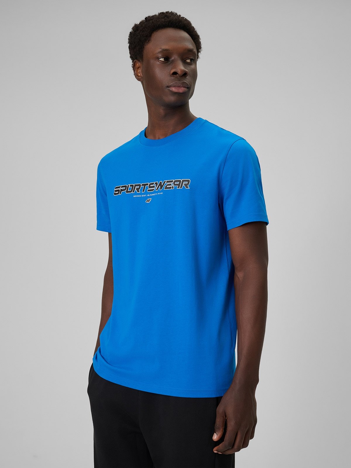 4F T-shirt regular z nadrukiem męski - niebieski 3XL