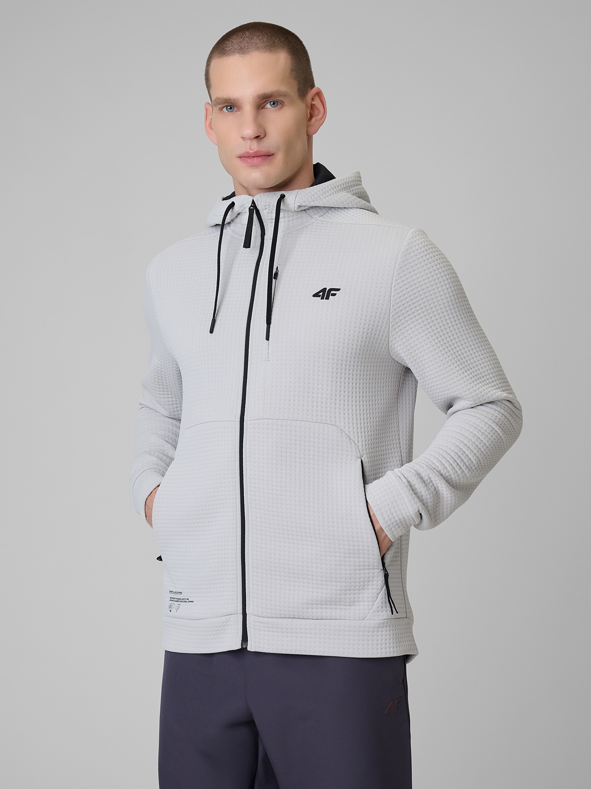 4F Bluza treningowa regular z kapturem męska - biała XL