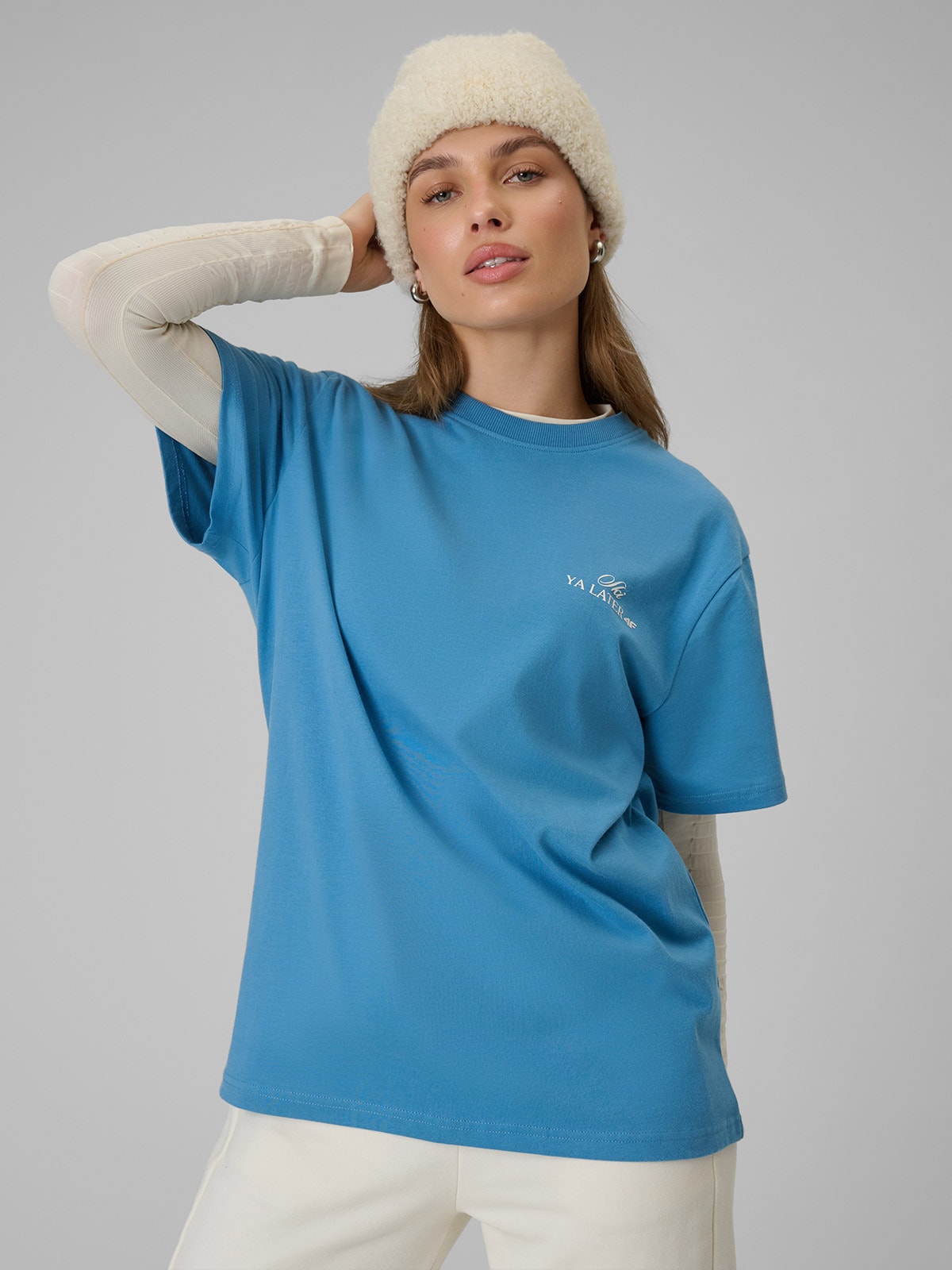 4F T-shirt loose z nadrukiem damski - granatowy M