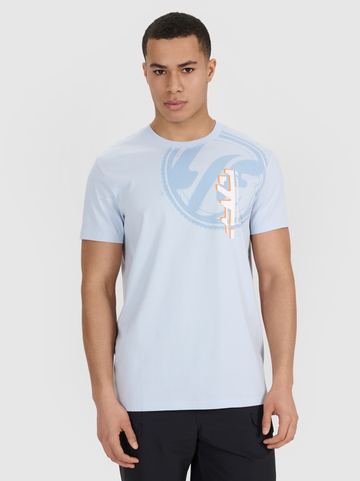 4F T-shirt regular z nadrukiem męski - niebieski S