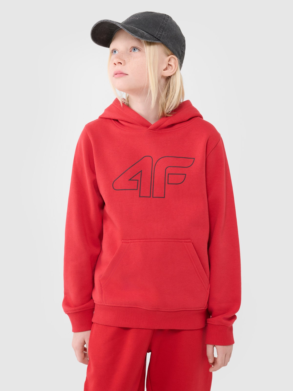 4F Bluza dresowa nierozpinana z kapturem chłopięca - czerwona 158 (12-13 lat)