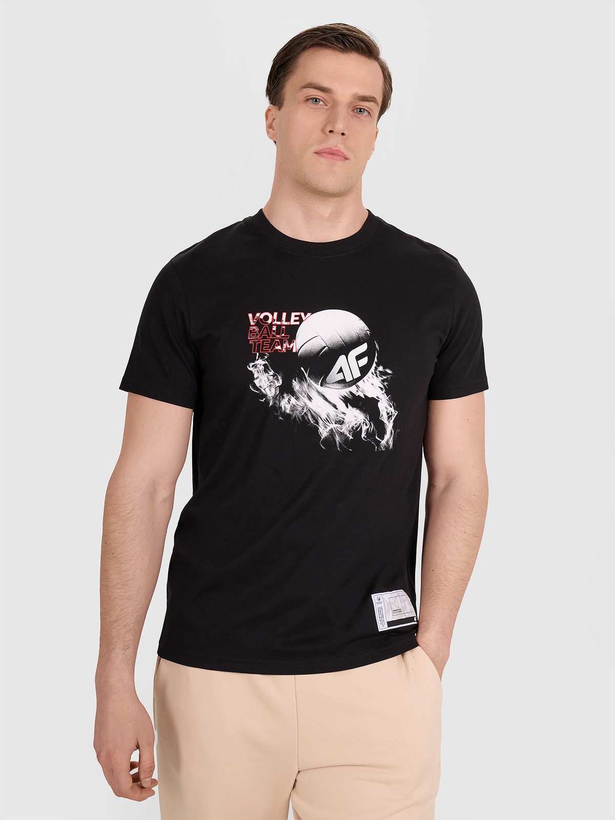 4F T-shirt regular z nadrukiem siatkarskim męski - czarny 3XL