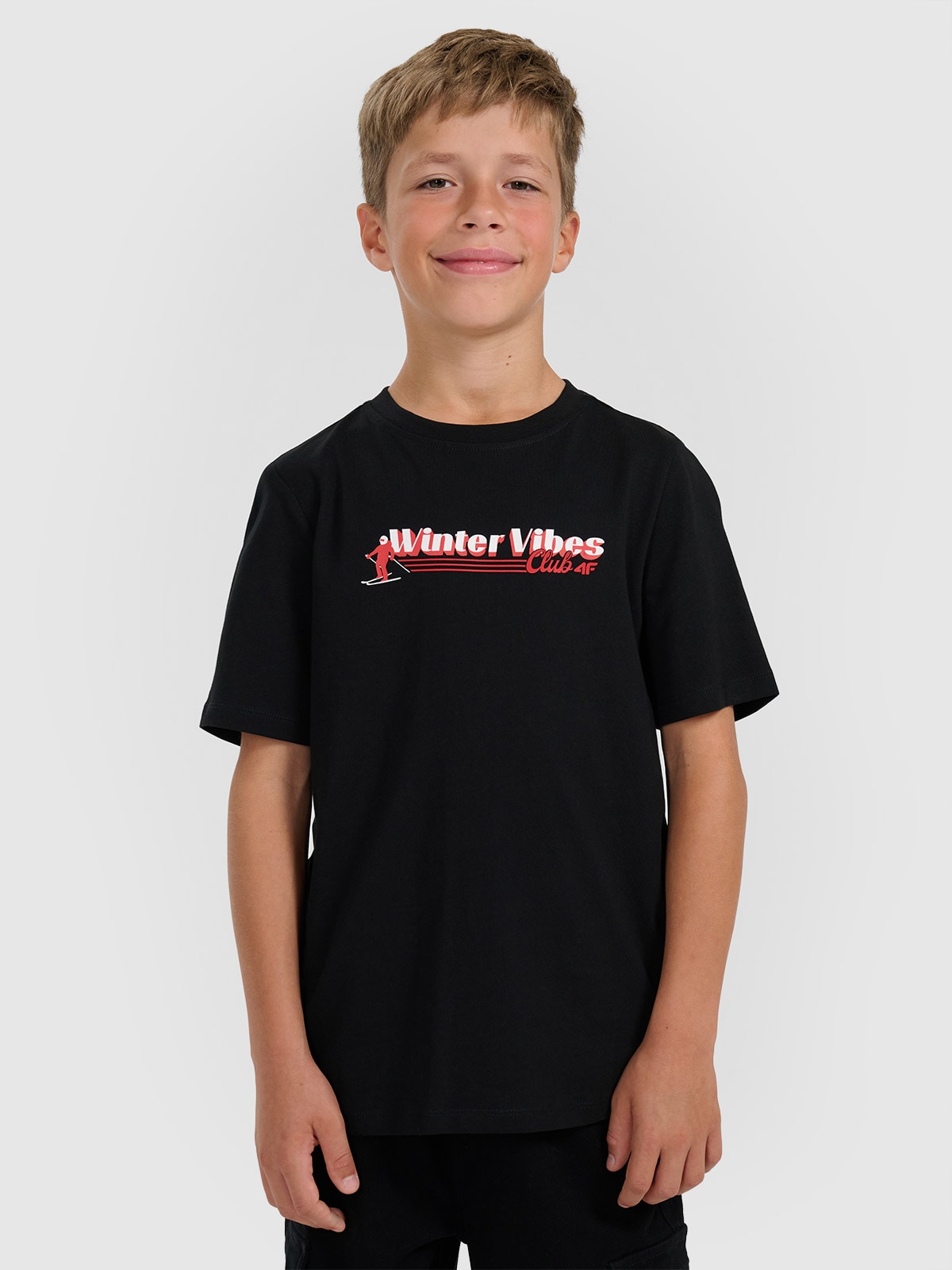 4F T-shirt regular z nadrukiem chłopięcy - czarny 134 (8-9 lat)