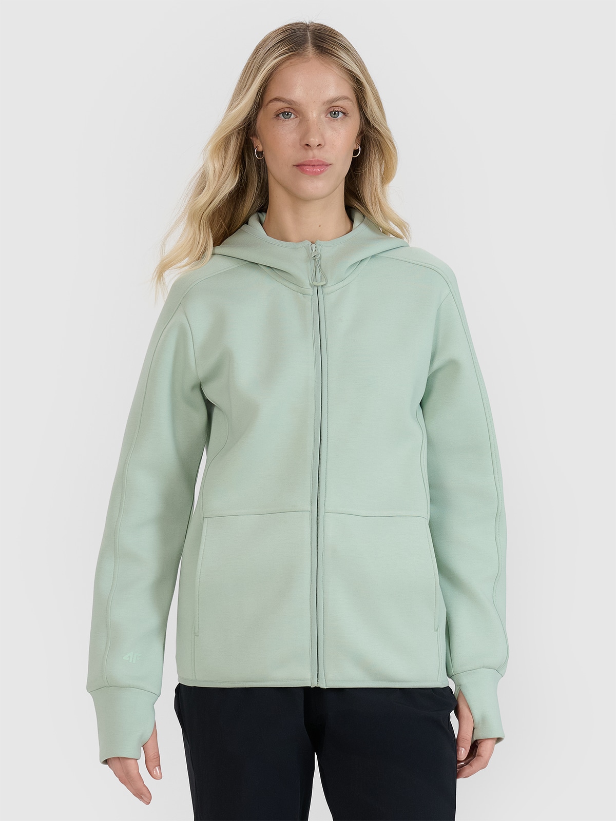 4F Bluza dresowa rozpinana z kapturem damska - miętowa S