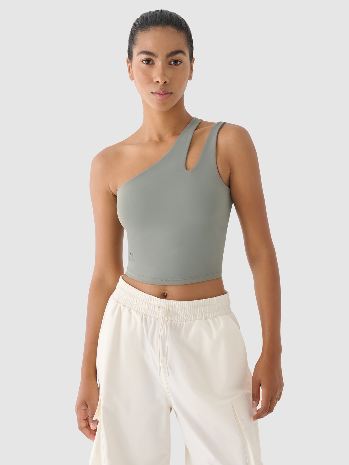 4F Crop top treningowy na jedno ramię 4F x Anna Lewandowska - khaki XL