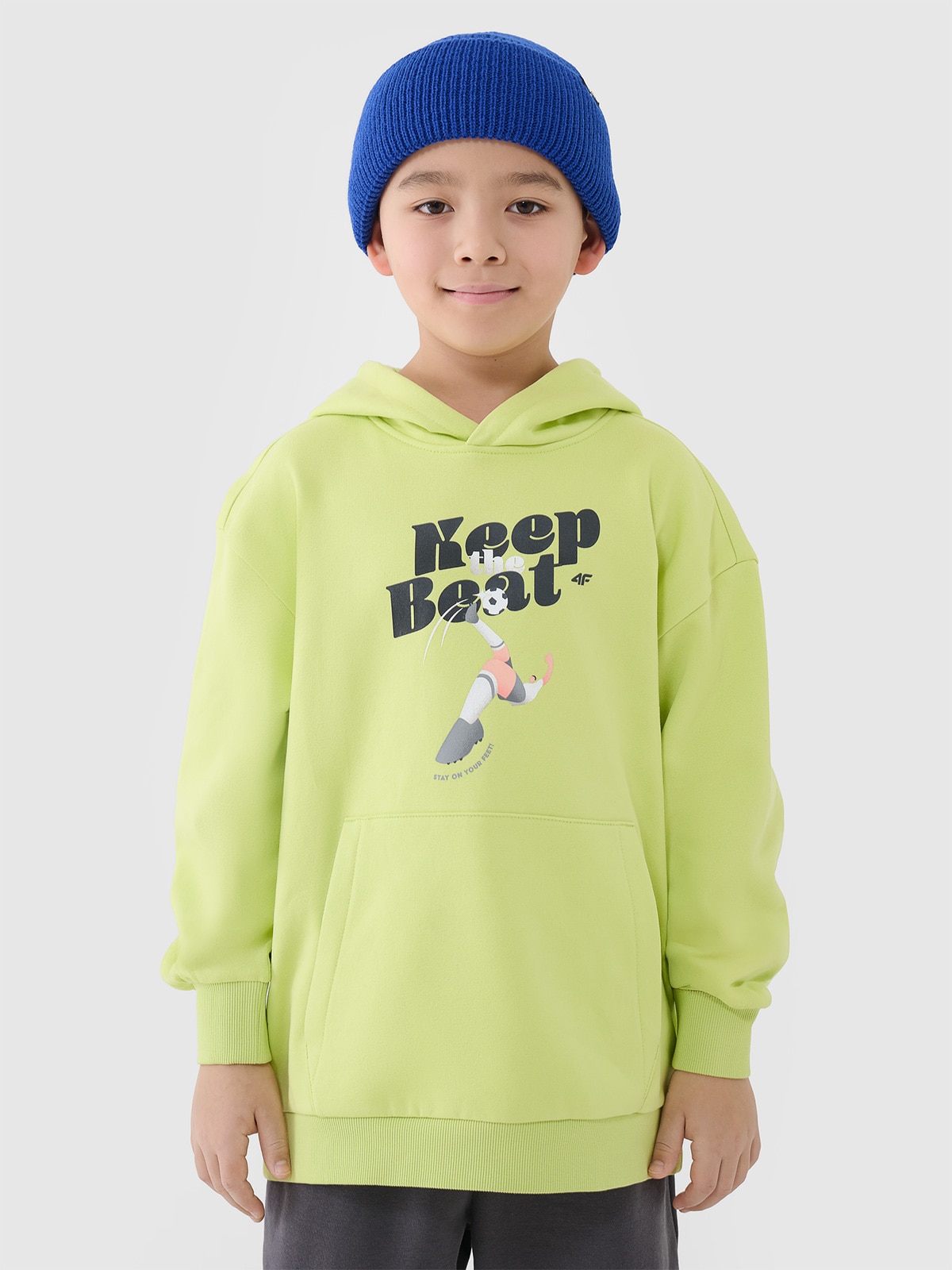 4F Bluza dresowa nierozpinana z kapturem chłopięca - żółta 158 (12-13 lat)