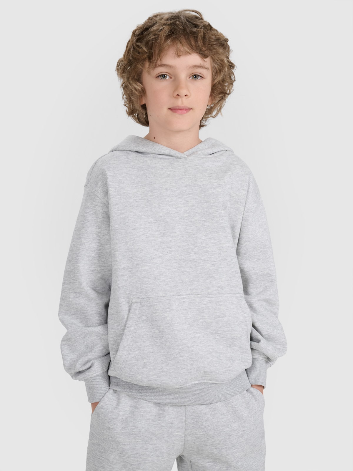 4F Bluza dresowa nierozpinana z kapturem chłopięca - szara 140 (9-10 lat)