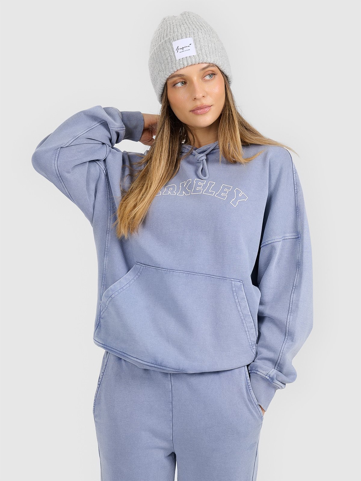 4F Bluza dresowa nierozpinana z kapturem damska - niebieska XS