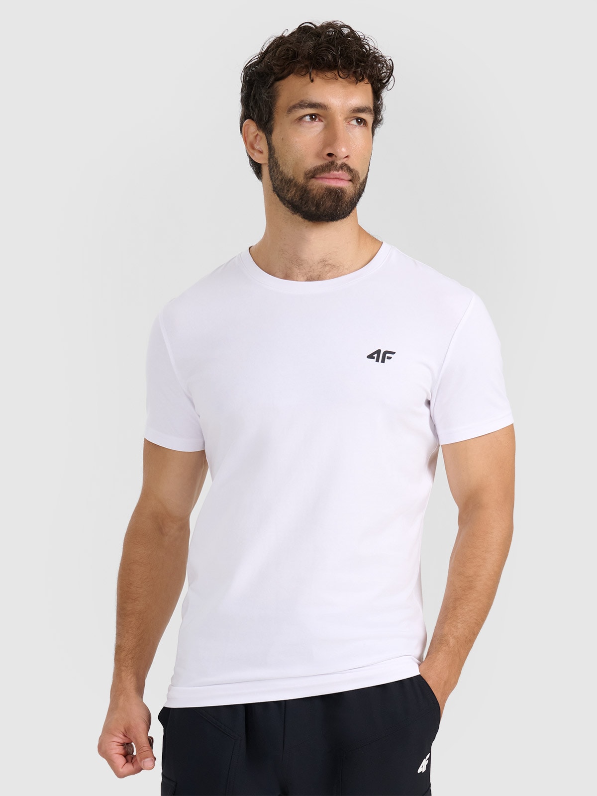 4F T-shirt slim gładki męski - biały XXL