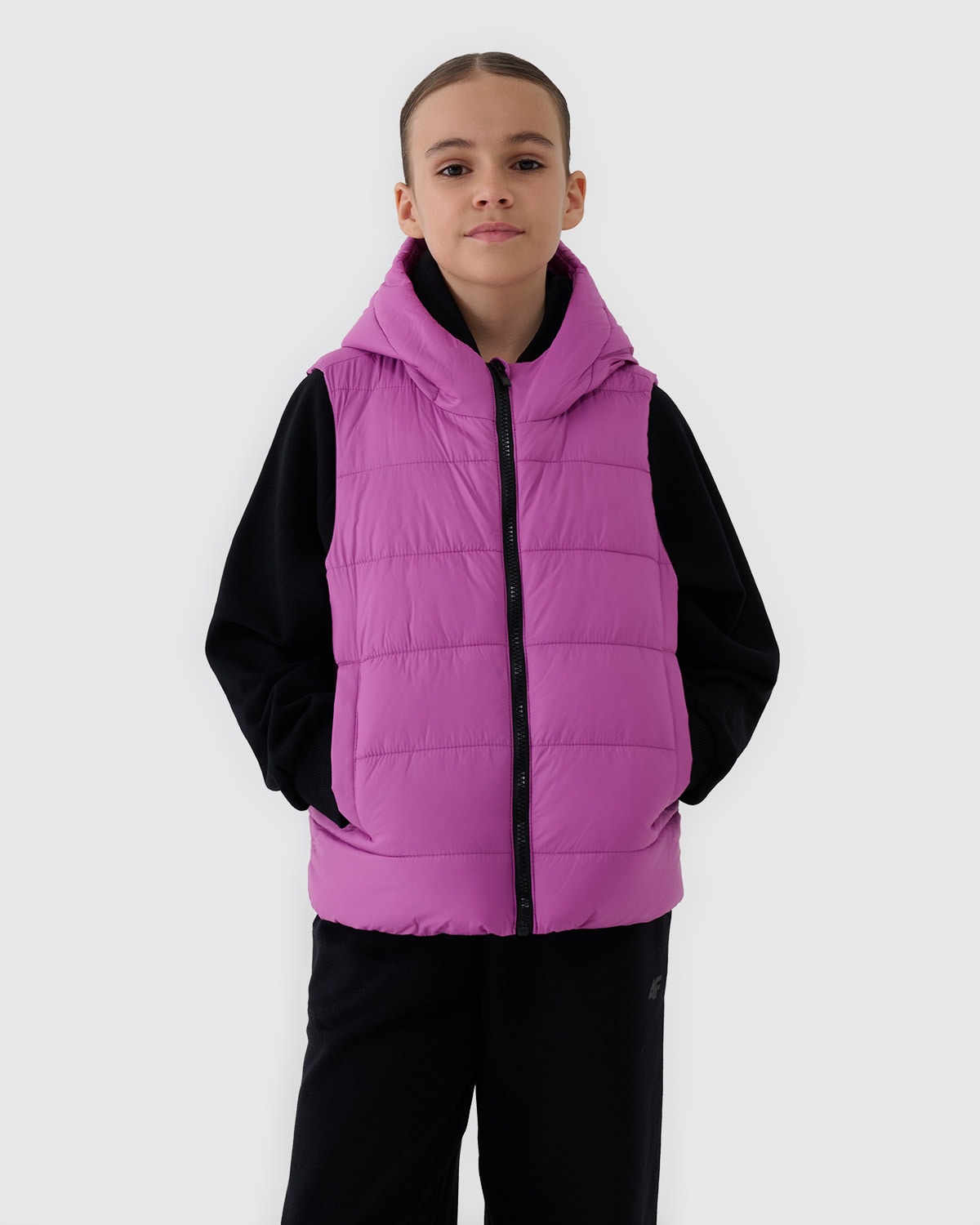 4F Bezrękawnik puchowy z wypełnieniem syntetycznym dziewczęcy - fioletowy 152 (11-12 lat)