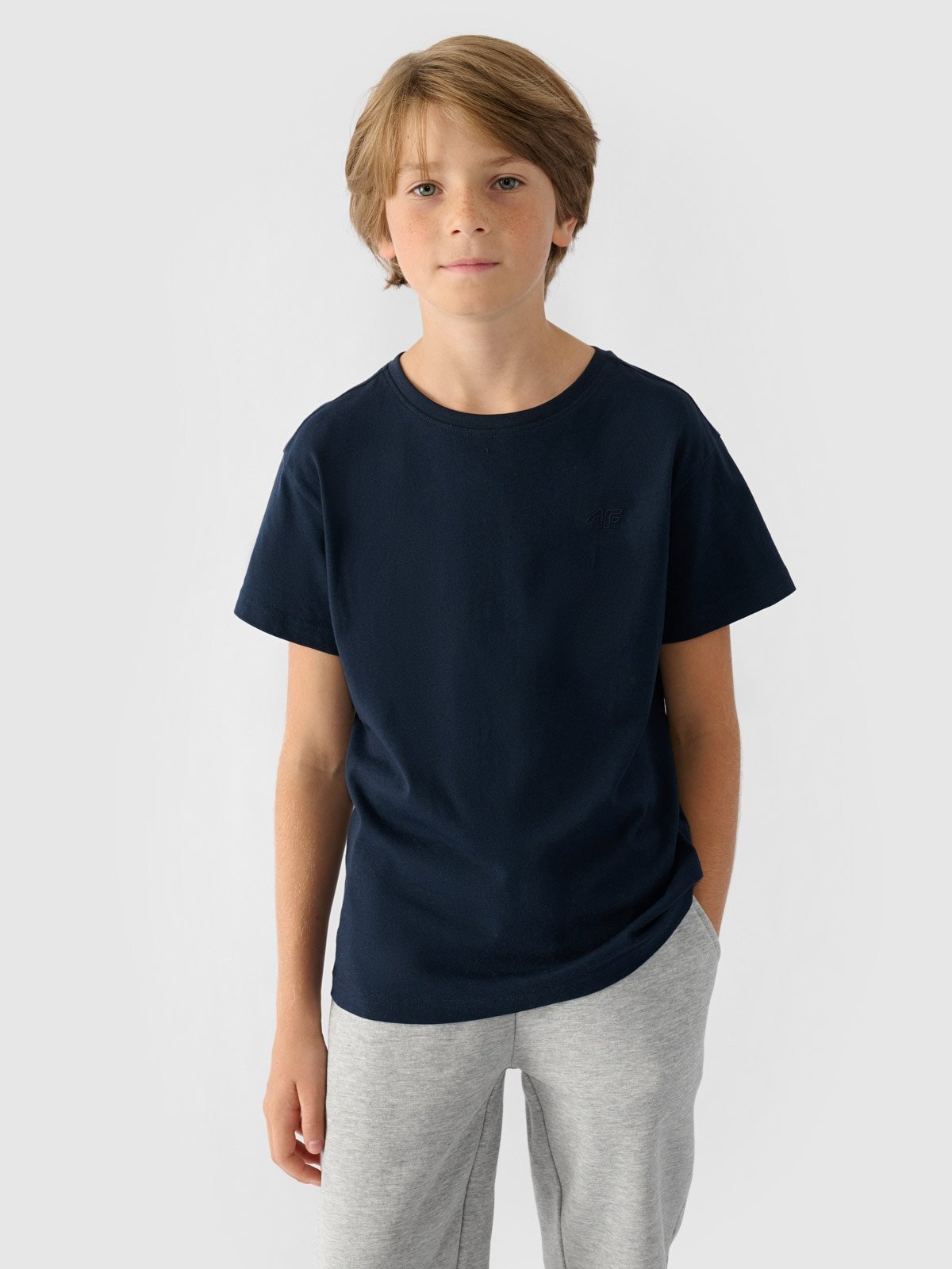 4F T-shirt gładki chłopięcy - granatowy 140 (9-10 lat)