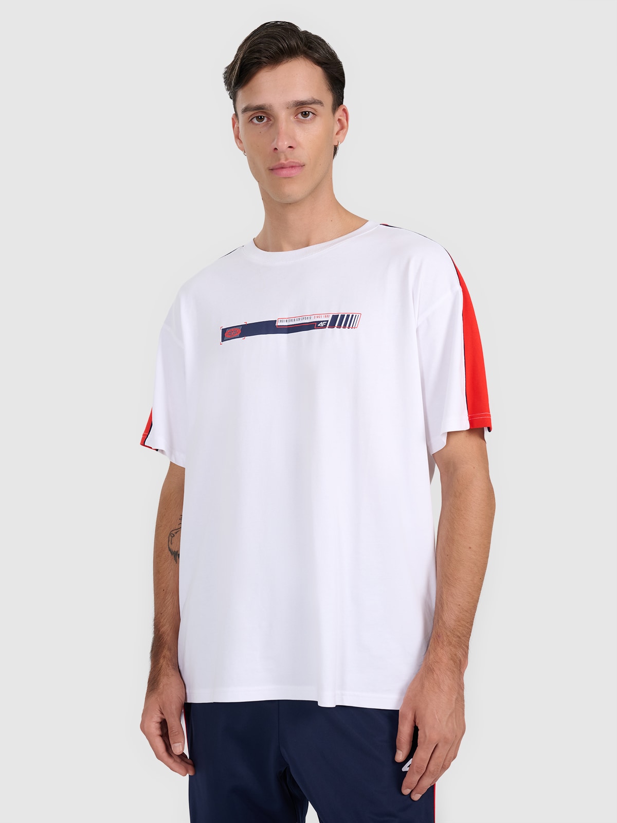 4F T-shirt oversize z nadrukiem męski - biały XL
