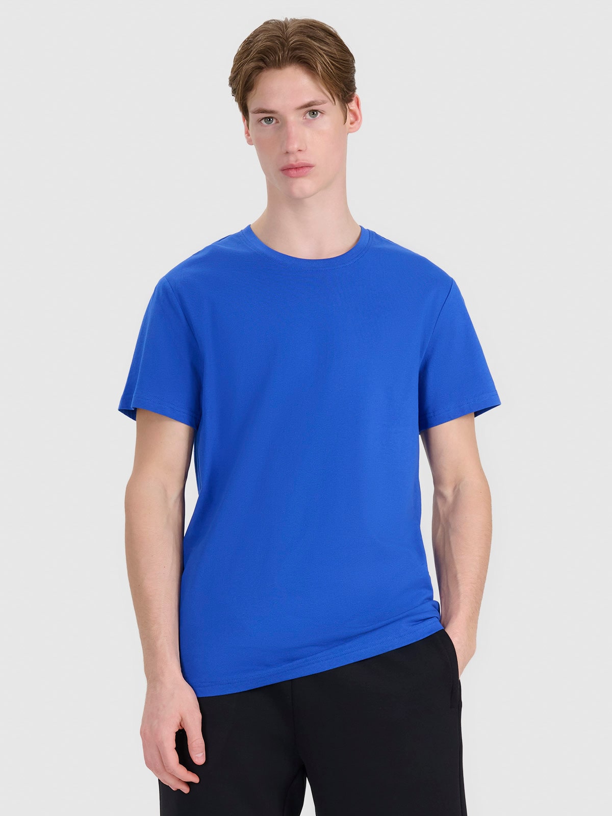 4F T-shirt regular z nadrukiem męski - niebieski XXL