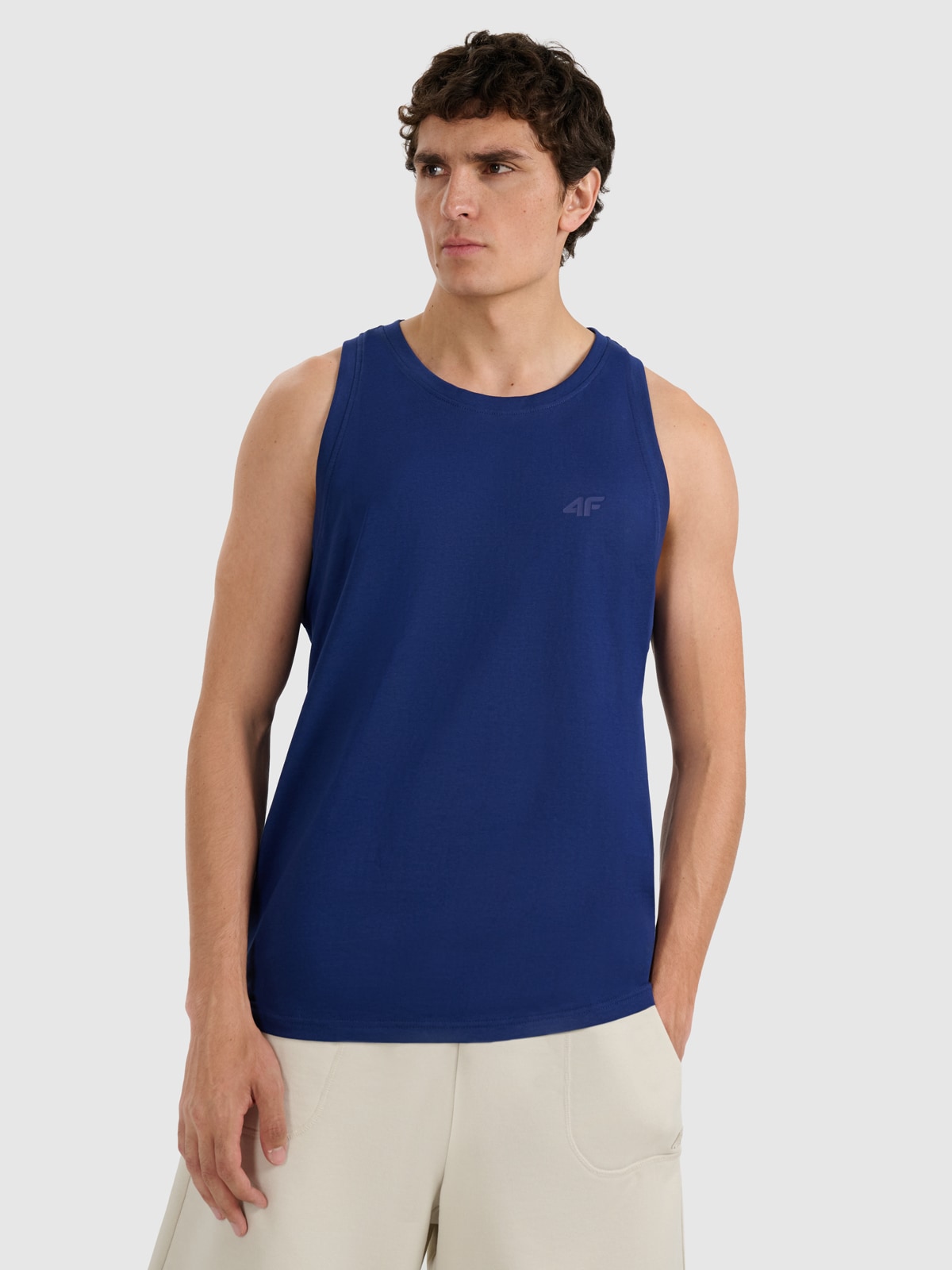 4F Tank top regular gładki męski - granatowy M