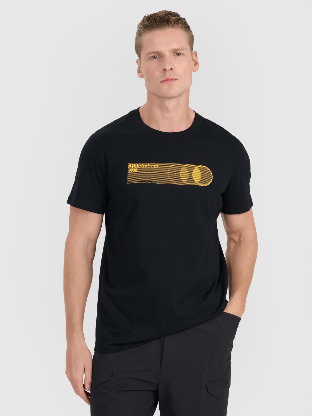 4F T-shirt regular z nadrukiem męski - czarny S