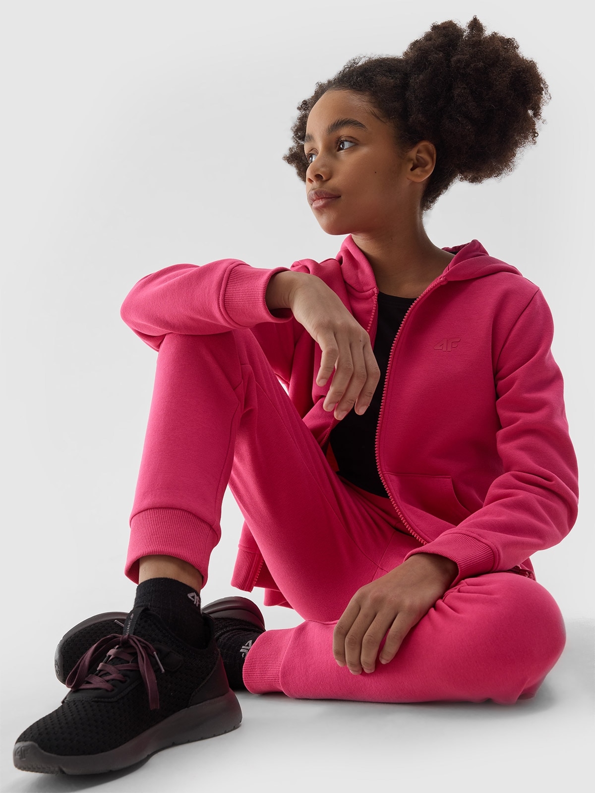 4F Bluza dresowa rozpinana z kapturem dziewczęca - różowa 146 (10-11 lat)