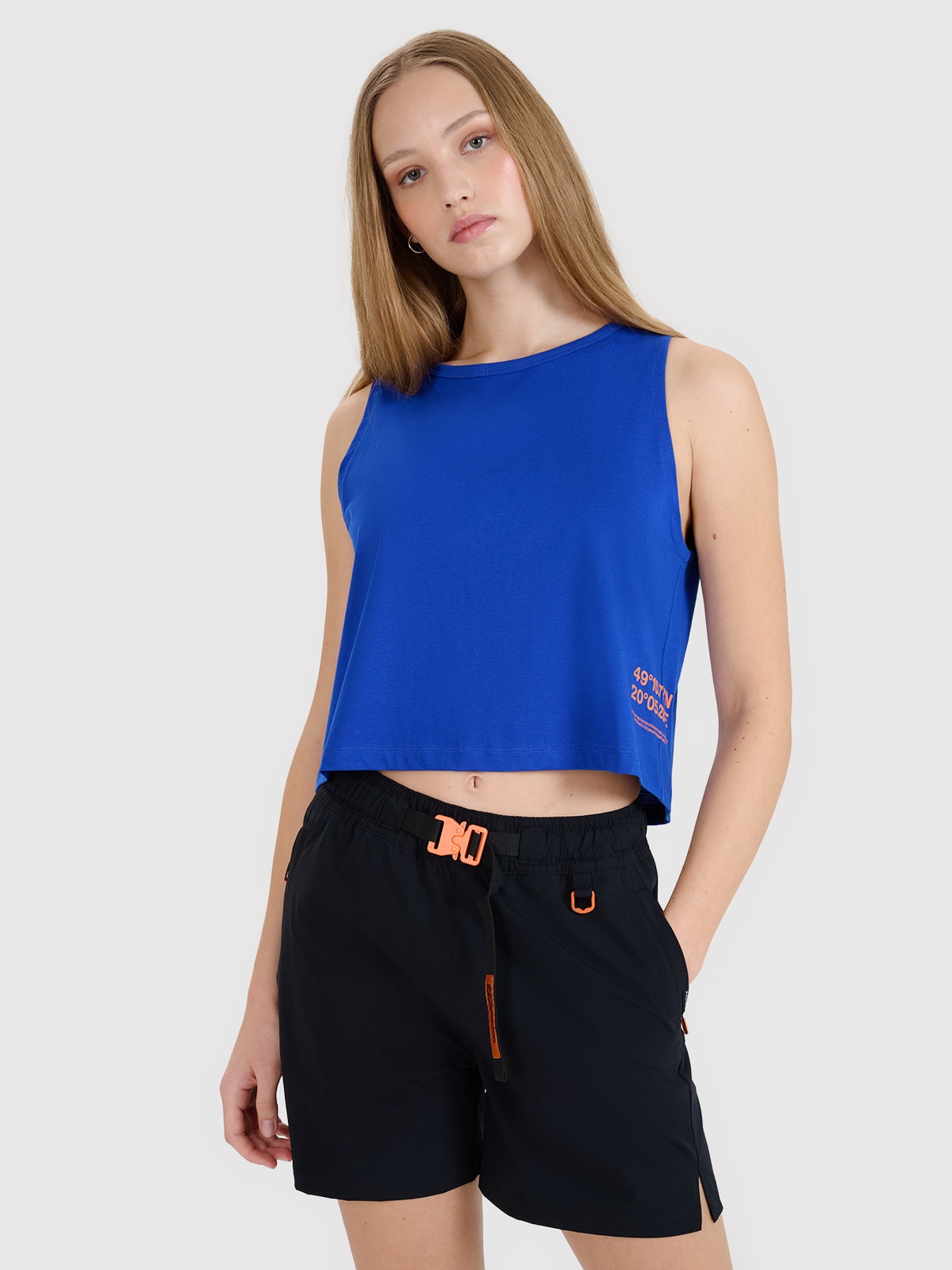 4F Top z nadrukiem damski - niebieski XS