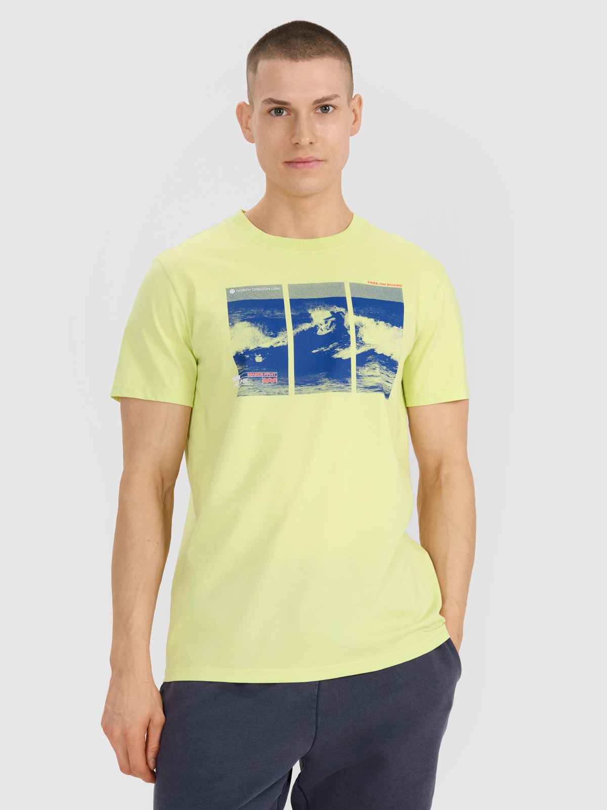 4F T-shirt regular z nadrukiem męski - zielony S