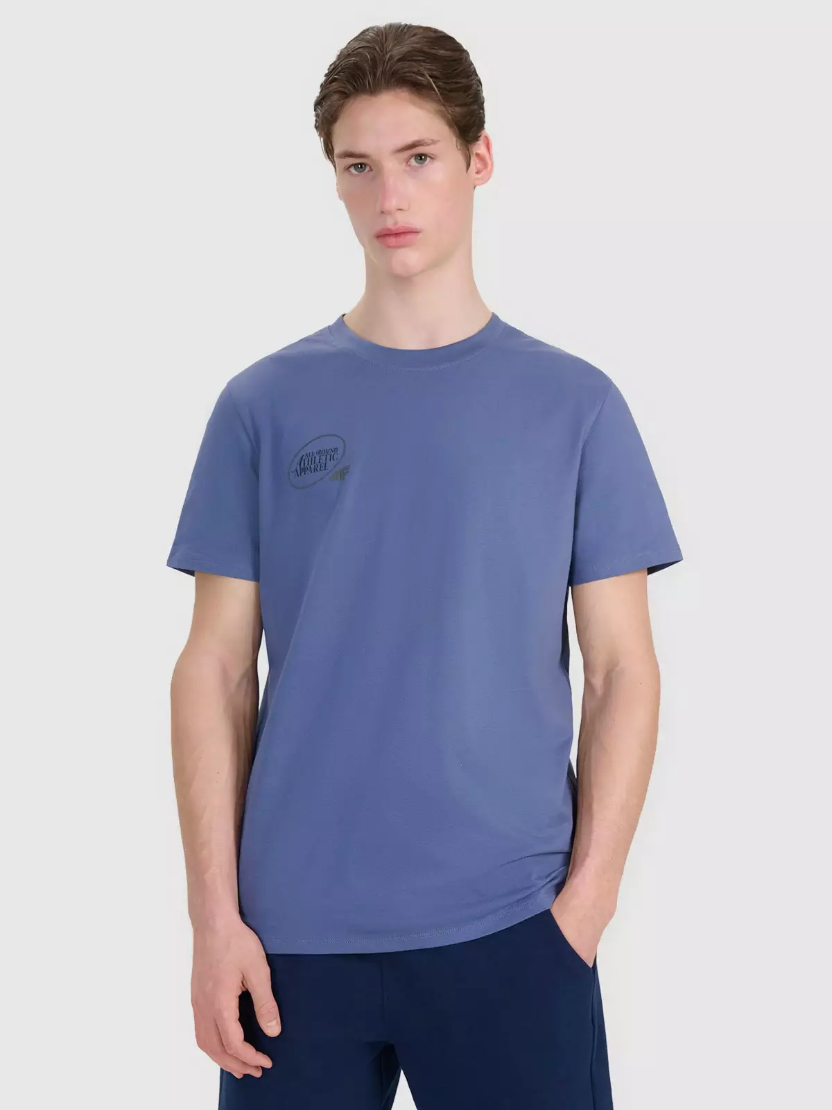 4F T-shirt regular z nadrukiem męski - granatowy L