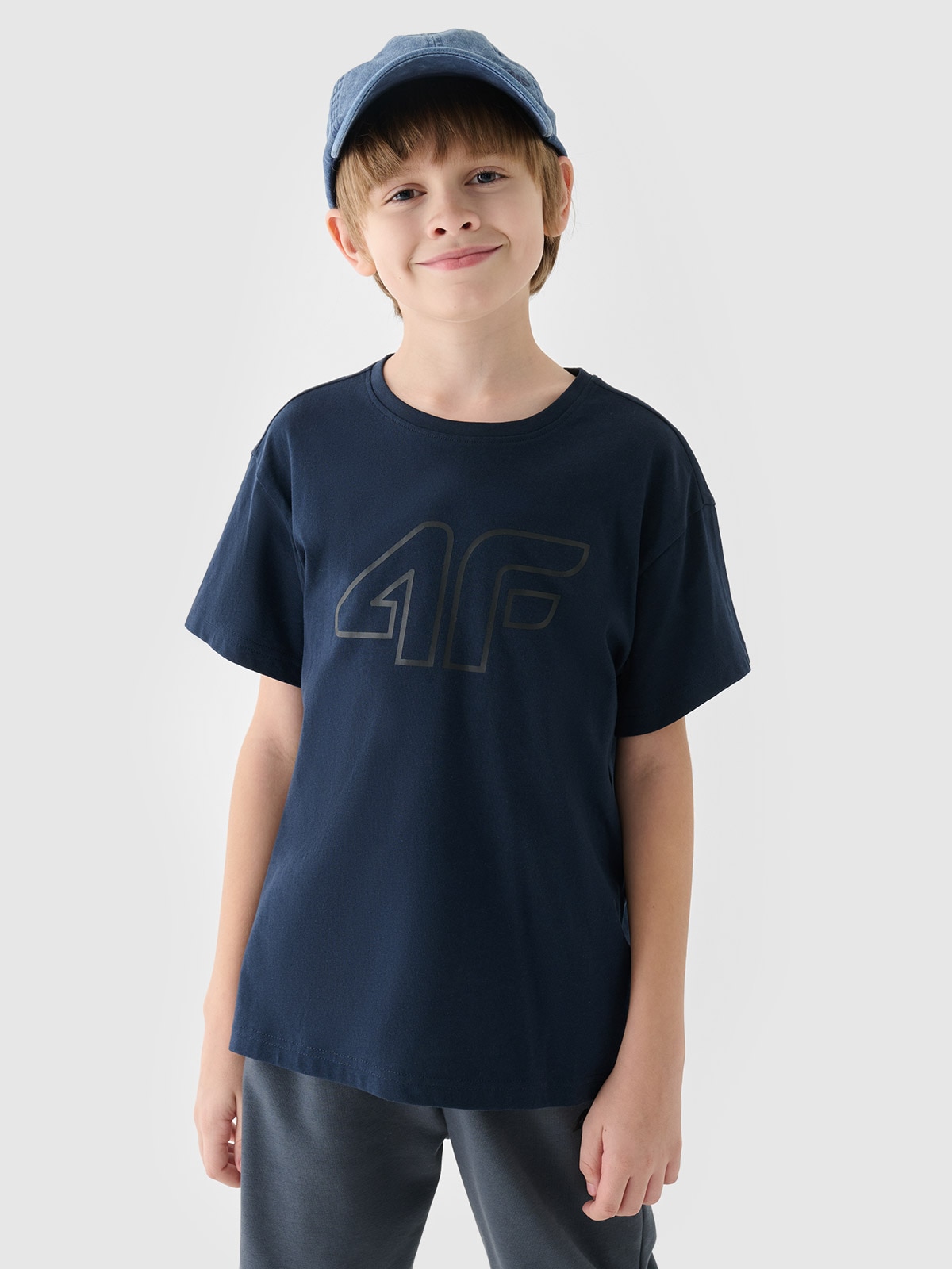 4F T-shirt z nadrukiem chłopięcy - granatowy 164 (13-14 lat)