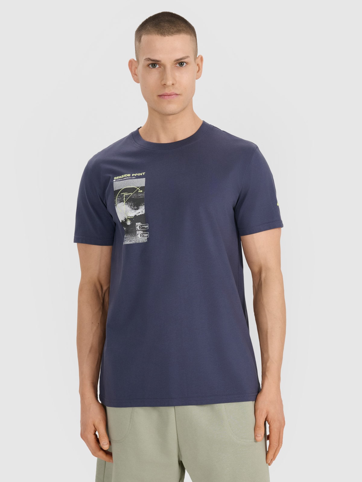 4F T-shirt regular z nadrukiem męski - szary S