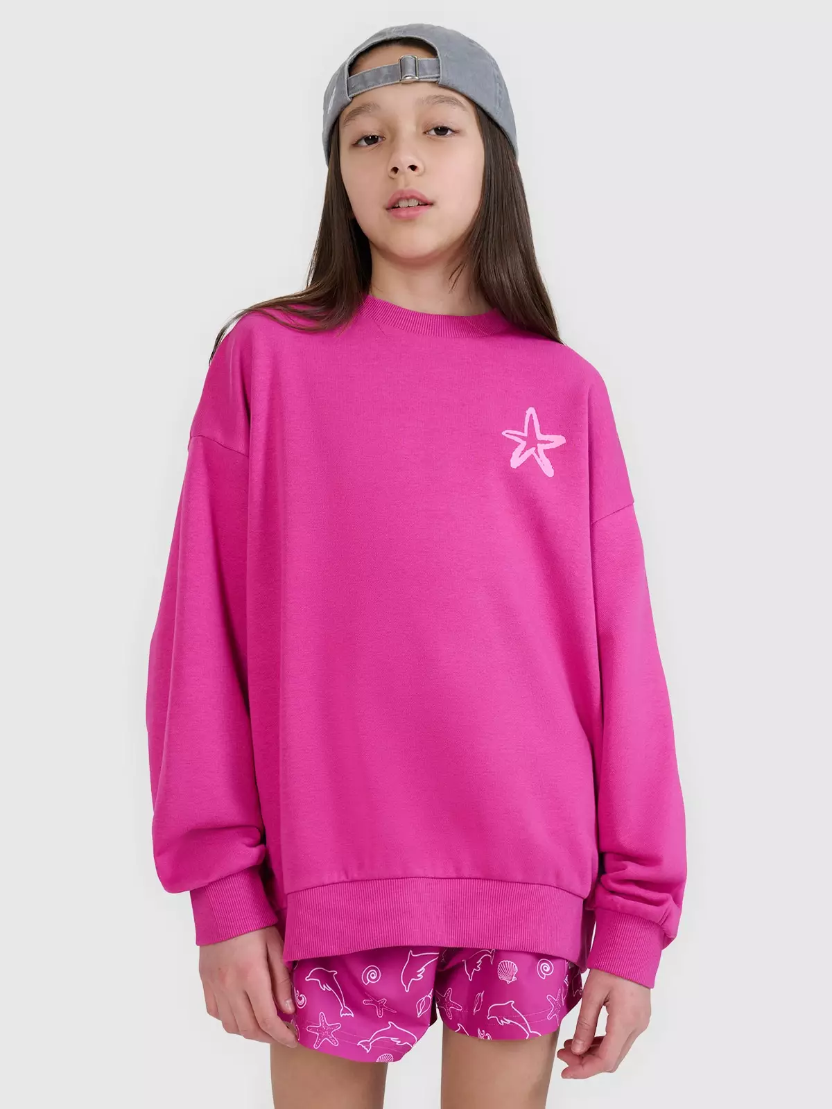 4F Bluza dresowa nierozpinana bez kaptura dziewczęca - różowa 158 (12-13 lat)