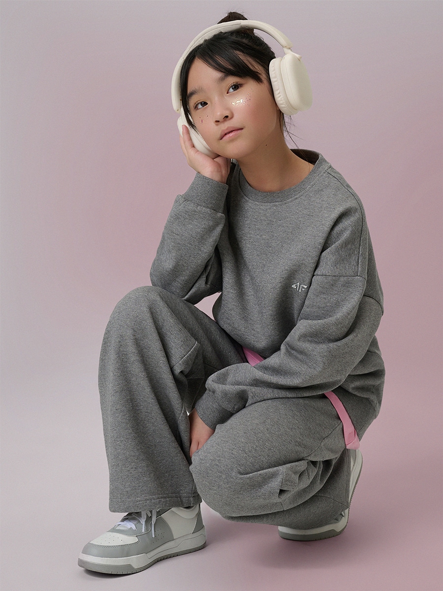 4F Bluza dresowa loose bez kaptura dziewczęca - szara 146/152 (10-12 lat)