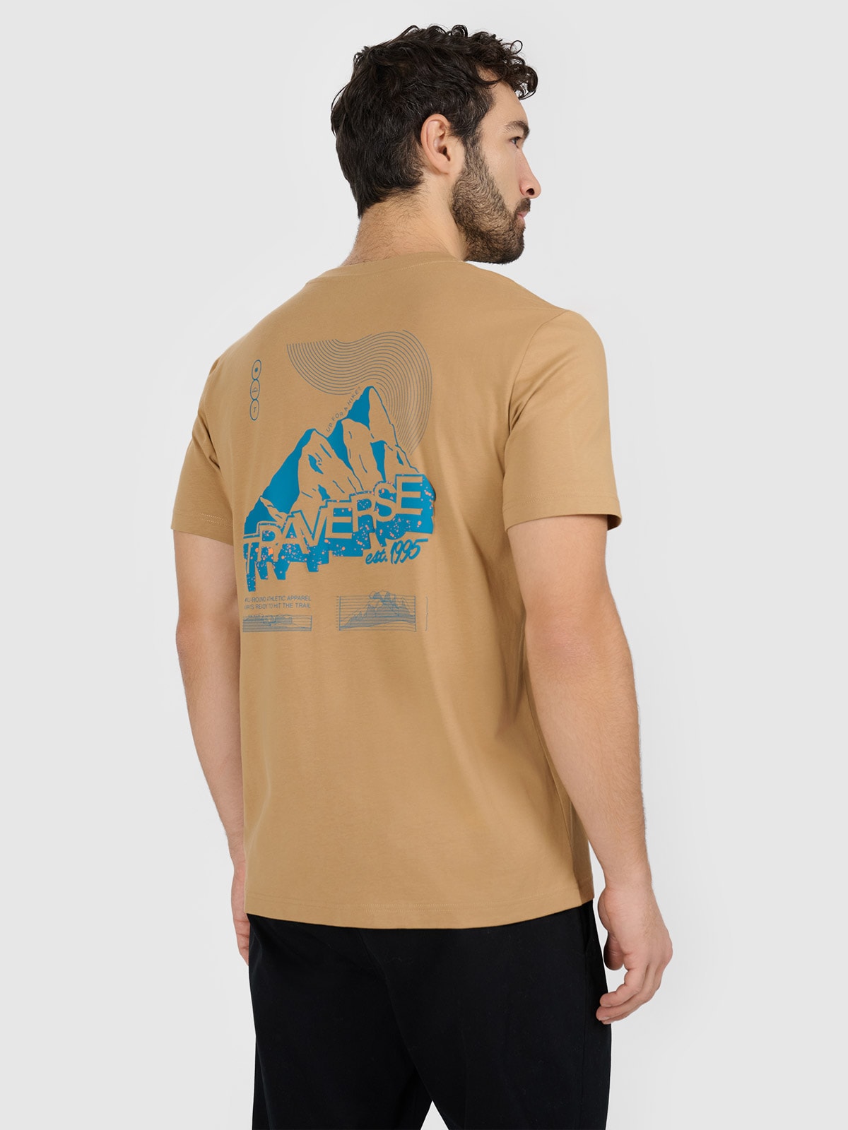 4F T-shirt regular z nadrukiem męski - beżowy XL